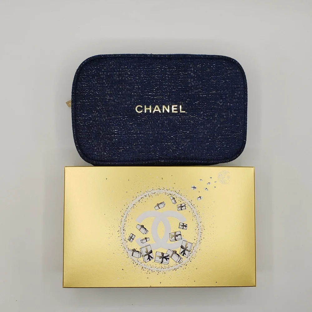 Authentic Chanel cosmetic bag blue